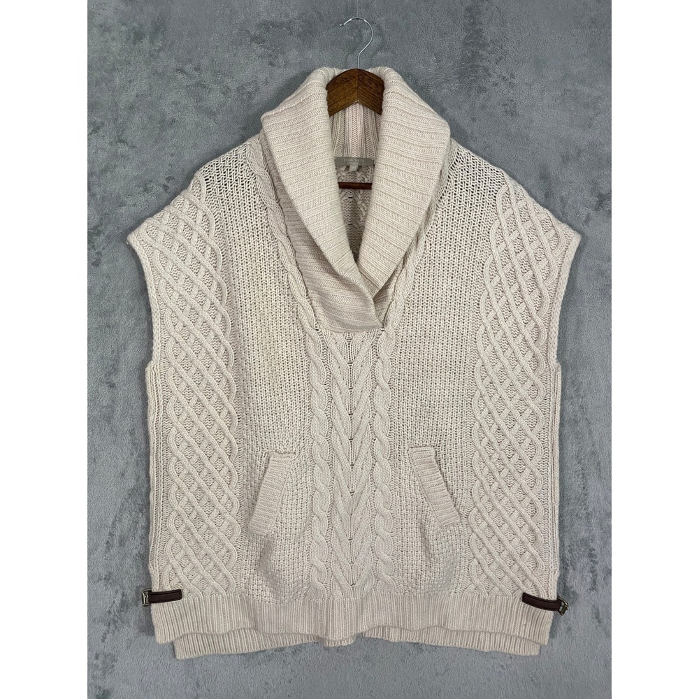 Joan Vass Studio Sweater Vest Sz M Cream Cable Knit Shawl Collar Wool Cashmere